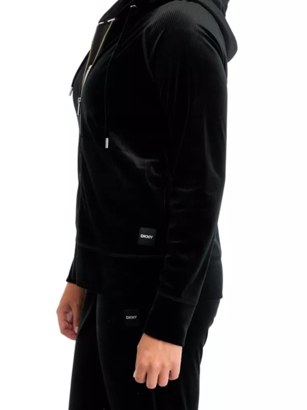DKNY Black Velour Zip-Up Hoodie with Matching Pants